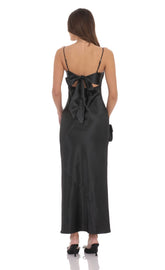 Satin Back Tie Maxi Dress in Black